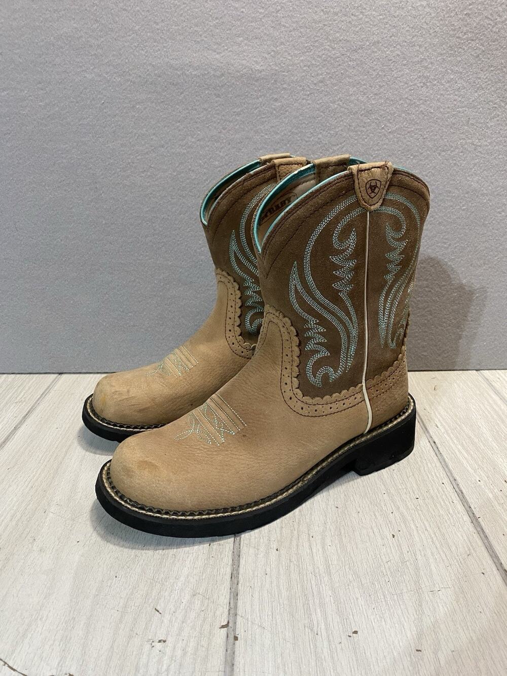 Ariat Fatbaby Western Boots 10014080 Tan Brown Turquoise Stitching Women's 9.5B